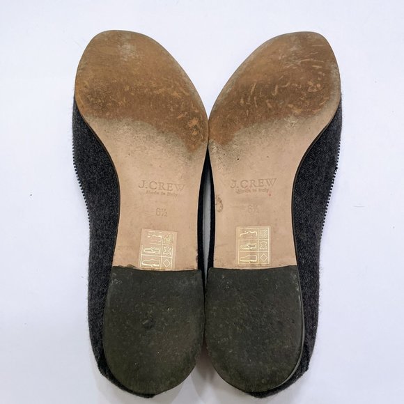 J. Crew Charlie Loafers in Gray Wool Flannel with Black Patent Tassels Sz. 6.5 - Picture 7 of 10